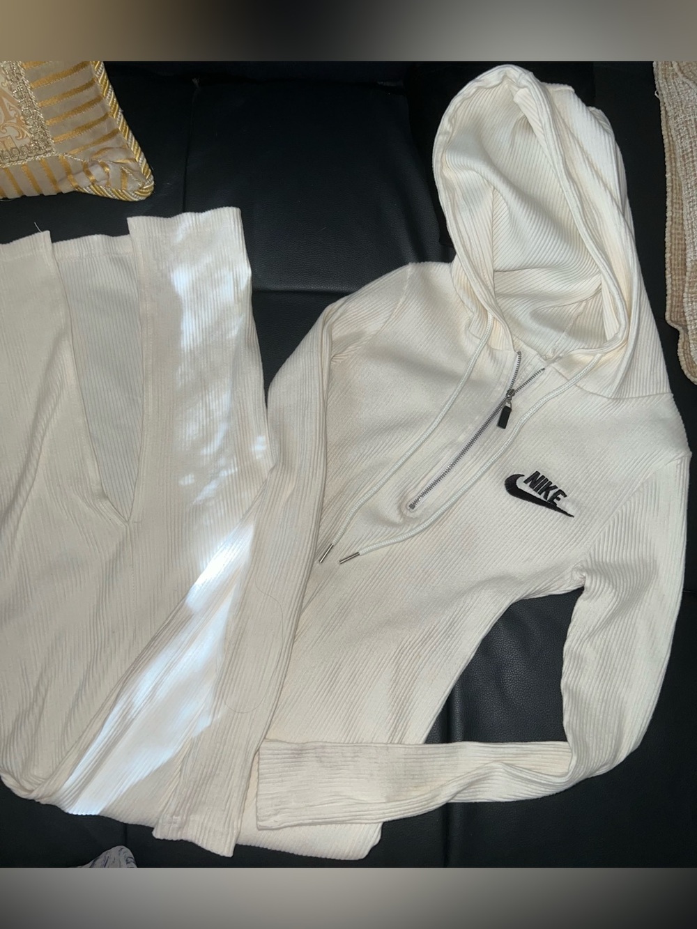 $10gift💕New Sexy Nike Style Cream Ribbed Half-Zip Hoodie midi bodycorn dress